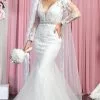 May Queen - Embroidered Long Sleeve Bridal Gown RQ7896 - 1 Pc Ivory In Size 20 Available