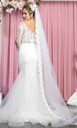 May Queen - Embroidered Long Sleeve Bridal Gown RQ7896 - 1 Pc Ivory In Size 20 Available -Wedding Dresses shop online may queen embroidered long sleeve bridal gown rq7896 1 pc ivory in size 20 available ccsale 20 ivory 32351309856851