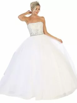 May Queen - LK114 Strapless Embellished Ballgown -Wedding Dresses shop online may queen lk114 strapless embellished ballgown special occasion dress 4 white 27976863940691