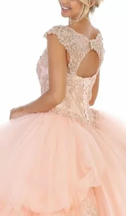 May Queen - LK118 Cap Sleeve Scalloped Illusion V-Neck Gown -Wedding Dresses shop online may queen lk118 cap sleeve scalloped illusion v neck gown special occasion dress 10725448548435