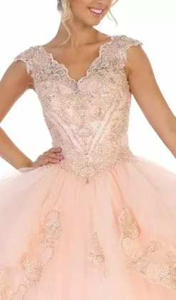 May Queen - LK118 Cap Sleeve Scalloped Illusion V-Neck Gown -Wedding Dresses shop online may queen lk118 cap sleeve scalloped illusion v neck gown special occasion dress 27974897238099