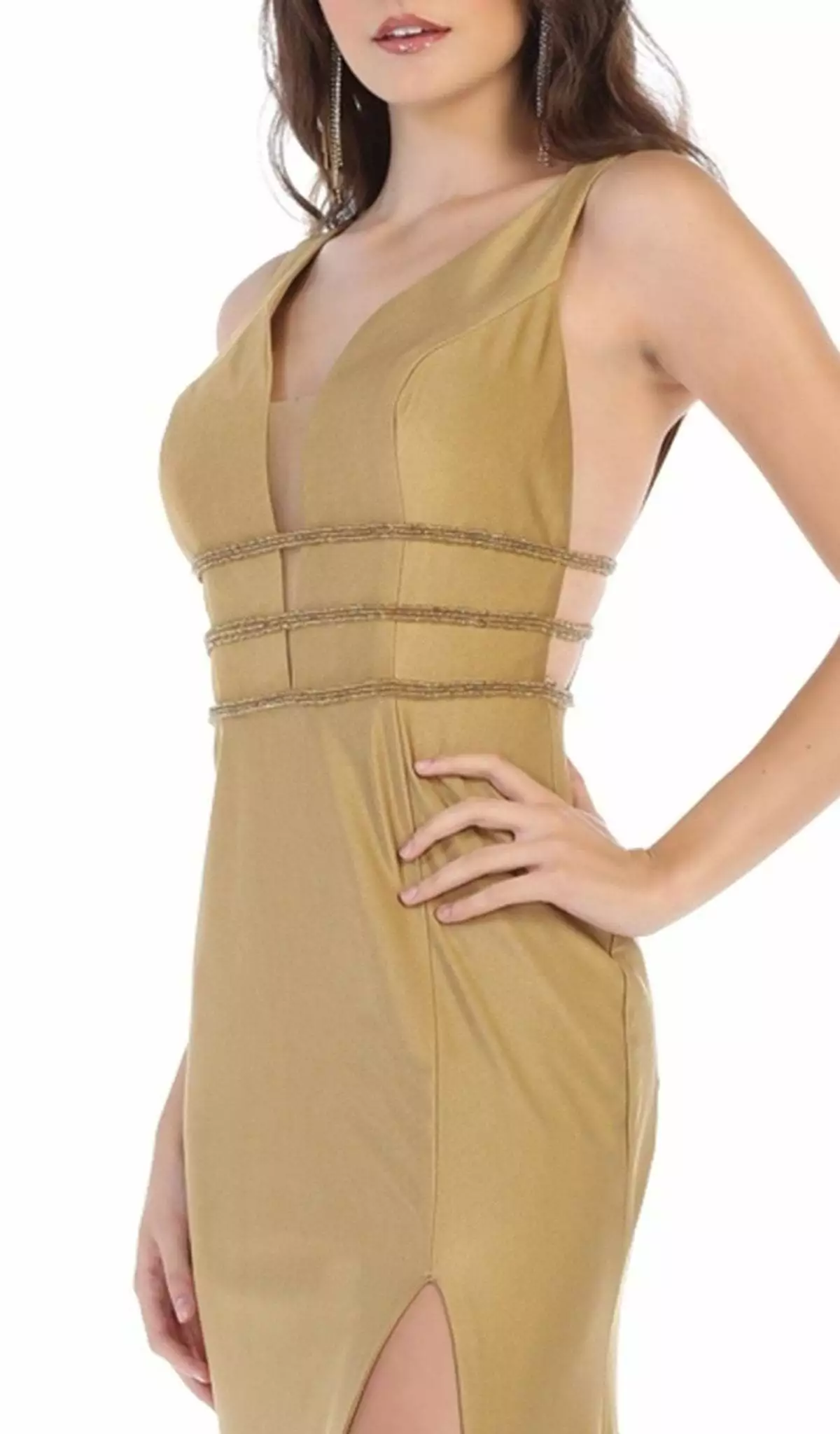 May Queen - MQ1582 Plunging Beaded Tri-Band High Slit Gown 4 May Queen - MQ1582 Plunging Beaded Tri-Band High Slit Gown - Image 2