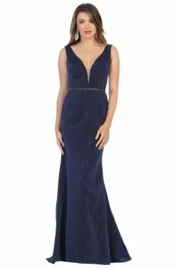 May Queen - MQ1698 Deep V-neck Trumpet Dress With Train 8 May Queen - MQ1698 Deep V-neck Trumpet Dress With Train -Wedding Dresses shop online may queen mq1698 deep v neck trumpet dress with train evening dresses 4 navy 13216554713171