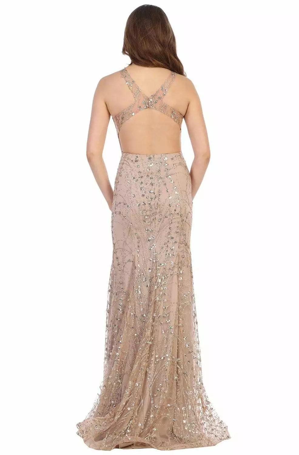 May Queen - MQ1699 Illusion Halter Embroidered High Slit Gown 6 May Queen - MQ1699 Illusion Halter Embroidered High Slit Gown - Image 4