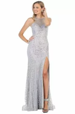 May Queen - MQ1699 Illusion Halter Embroidered High Slit Gown 16 May Queen - MQ1699 Illusion Halter Embroidered High Slit Gown -Wedding Dresses shop online may queen mq1699 illusion halter embroidered high slit gown special occasion dress 13206397583443