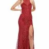 May Queen - MQ1699 Illusion Halter Embroidered High Slit Gown