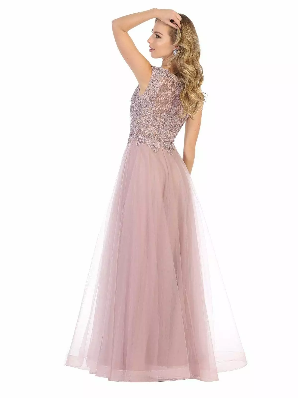 May Queen - MQ1717 Sheer Lattice Rendered Tulle Dress 5 May Queen - MQ1717 Sheer Lattice Rendered Tulle Dress - Image 3