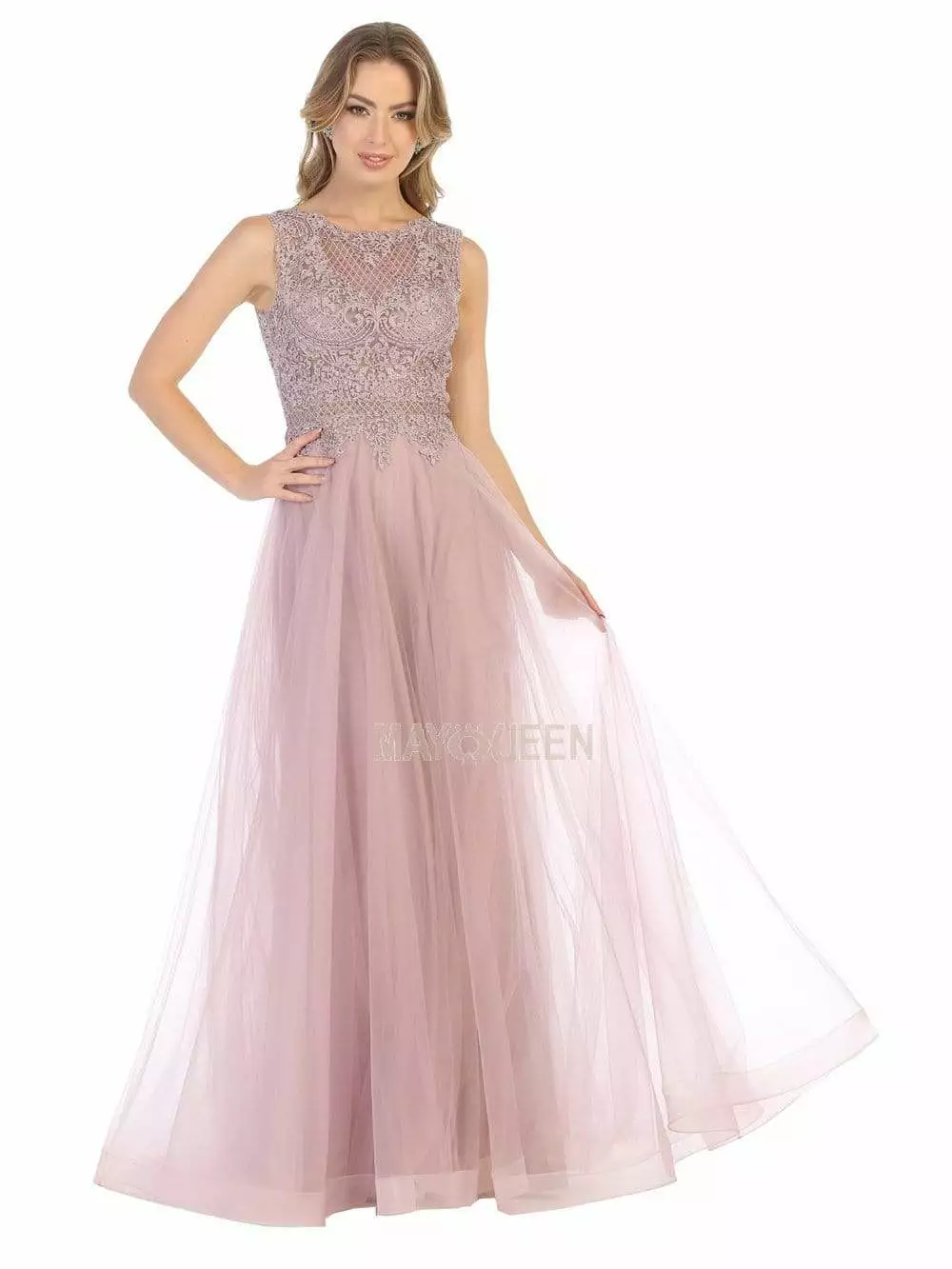 May Queen - MQ1717 Sheer Lattice Rendered Tulle Dress 4 May Queen - MQ1717 Sheer Lattice Rendered Tulle Dress - Image 2