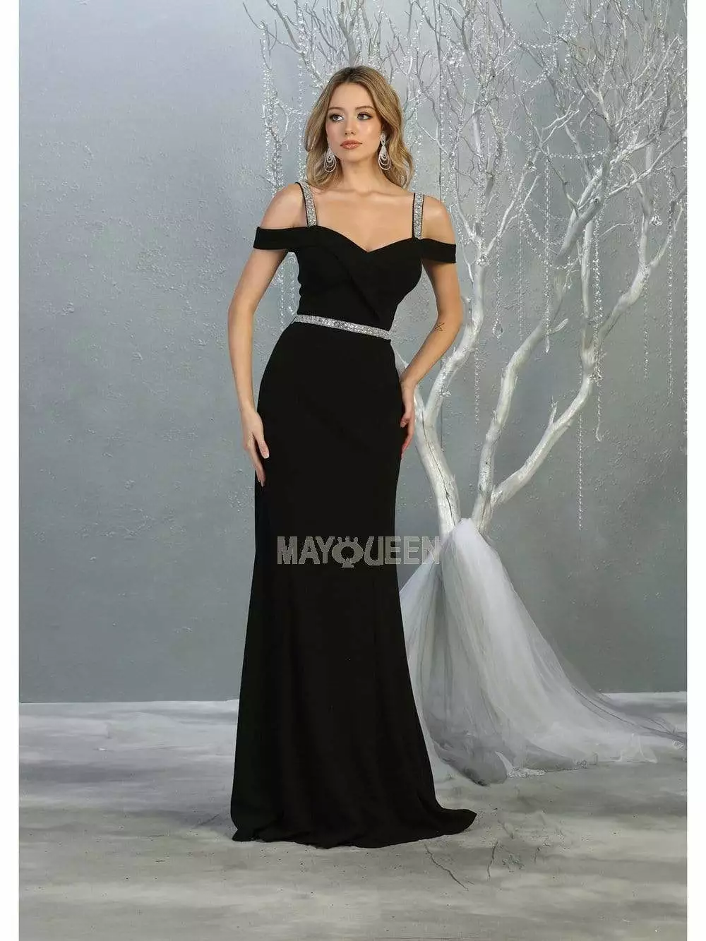 May Queen - MQ1765 Embellished Off-Shoulder Sheath Dress 3 May Queen - MQ1765 Embellished Off-Shoulder Sheath Dress