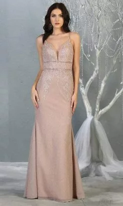 May Queen - MQ1796 Lace Applique-Ornate Trumpet Dress -Wedding Dresses shop online may queen mq1796 lace applique ornate trumpet dress evening dresses 4 rose gold 28889279889491