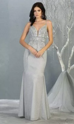 May Queen - MQ1796 Lace Applique-Ornate Trumpet Dress -Wedding Dresses shop online may queen mq1796 lace applique ornate trumpet dress evening dresses 4 silver 28889279627347