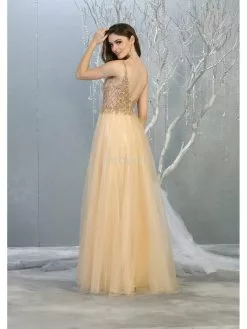 May Queen - MQ1798 Illusion Lace Appliqued A-Line Dress -Wedding Dresses shop online may queen mq1798 illusion lace appliqued a line dress prom dresses 28081607999571