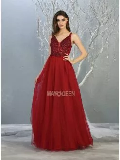 May Queen - MQ1798 Illusion Lace Appliqued A-Line Dress -Wedding Dresses shop online may queen mq1798 illusion lace appliqued a line dress prom dresses 4 burgundy 28081609277523