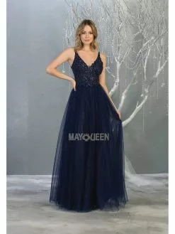 May Queen - MQ1798 Illusion Lace Appliqued A-Line Dress -Wedding Dresses shop online may queen mq1798 illusion lace appliqued a line dress prom dresses 4 navy 28081610883155