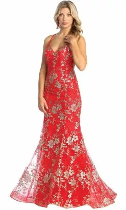 May Queen MQ1922 - Embroidered Cutout Back Dress 9 May Queen MQ1922 - Embroidered Cutout Back Dress -Wedding Dresses shop online may queen mq1922 embroidered cutout back dress evening dresses 2 red gold 31627442520147