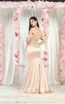 May Queen MQ1977 - Slit Satin Off Shoulder Dress -Wedding Dresses shop online may queen mq1977 slit satin off shoulder dress special occasion dress 32331290312787