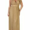 May Queen - Plunging V-Neck Pleated A-Line Dress MQ1635 - 1 Pc Gold In Size 16 Available