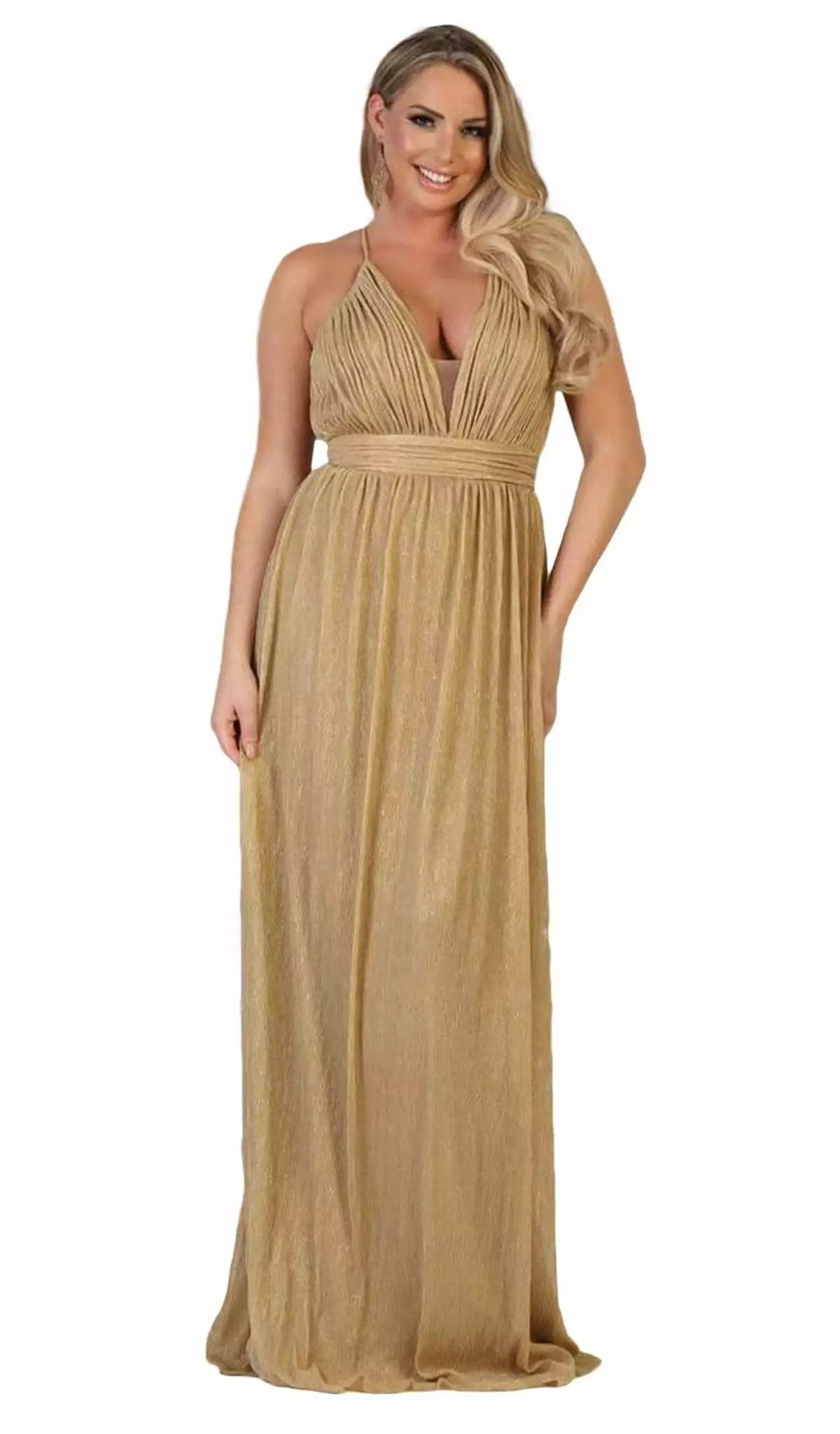 May Queen - Plunging V-Neck Pleated A-Line Dress MQ1635 - 1 Pc Gold In Size 16 Available 3 May Queen - Plunging V-Neck Pleated A-Line Dress MQ1635 - 1 Pc Gold In Size 16 Available