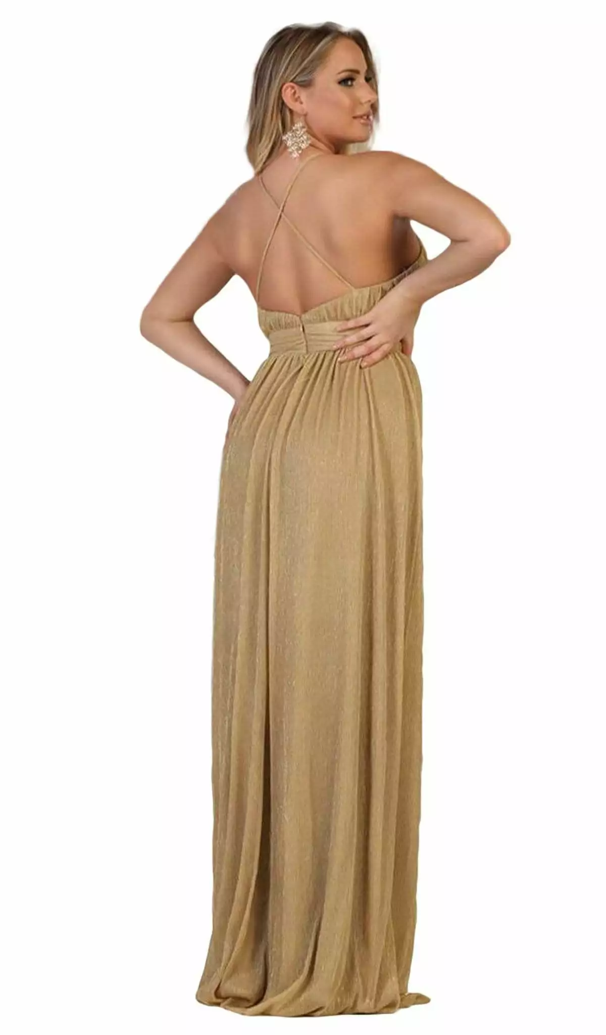 May Queen - Plunging V-Neck Pleated A-Line Dress MQ1635 - 1 Pc Gold In Size 16 Available 4 May Queen - Plunging V-Neck Pleated A-Line Dress MQ1635 - 1 Pc Gold In Size 16 Available - Image 2