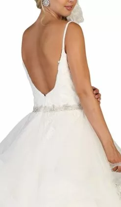 May Queen - RQ7644 Lace Embellished V-neck Ruffled A-line Gown -Wedding Dresses shop online may queen rq7644 lace embellished v neck ruffled a line gown special occasion dress 28997963907155