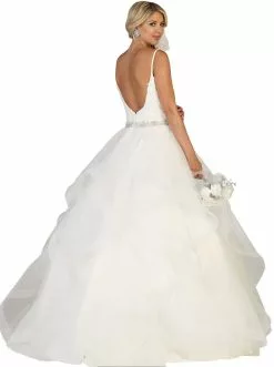 May Queen - RQ7644 Lace Embellished V-neck Ruffled A-line Gown -Wedding Dresses shop online may queen rq7644 lace embellished v neck ruffled a line gown special occasion dress 7284923957331