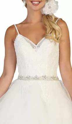 May Queen - RQ7644 Lace Embellished V-neck Ruffled A-line Gown -Wedding Dresses shop online may queen rq7644 lace embellished v neck ruffled a line gown special occasion dress 7284924121171