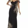 May Queen - RQ7712 Embellished Off-Shoulder Trumpet Dress
