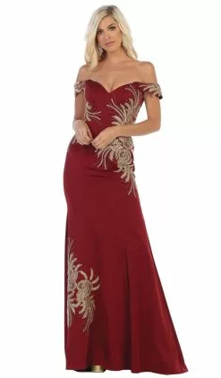 May Queen - RQ7712 Embellished Off-Shoulder Trumpet Dress 14 May Queen - RQ7712 Embellished Off-Shoulder Trumpet Dress -Wedding Dresses shop online may queen rq7712 embellished off shoulder trumpet dress special occasion dress 4 burgundy 28836826677331