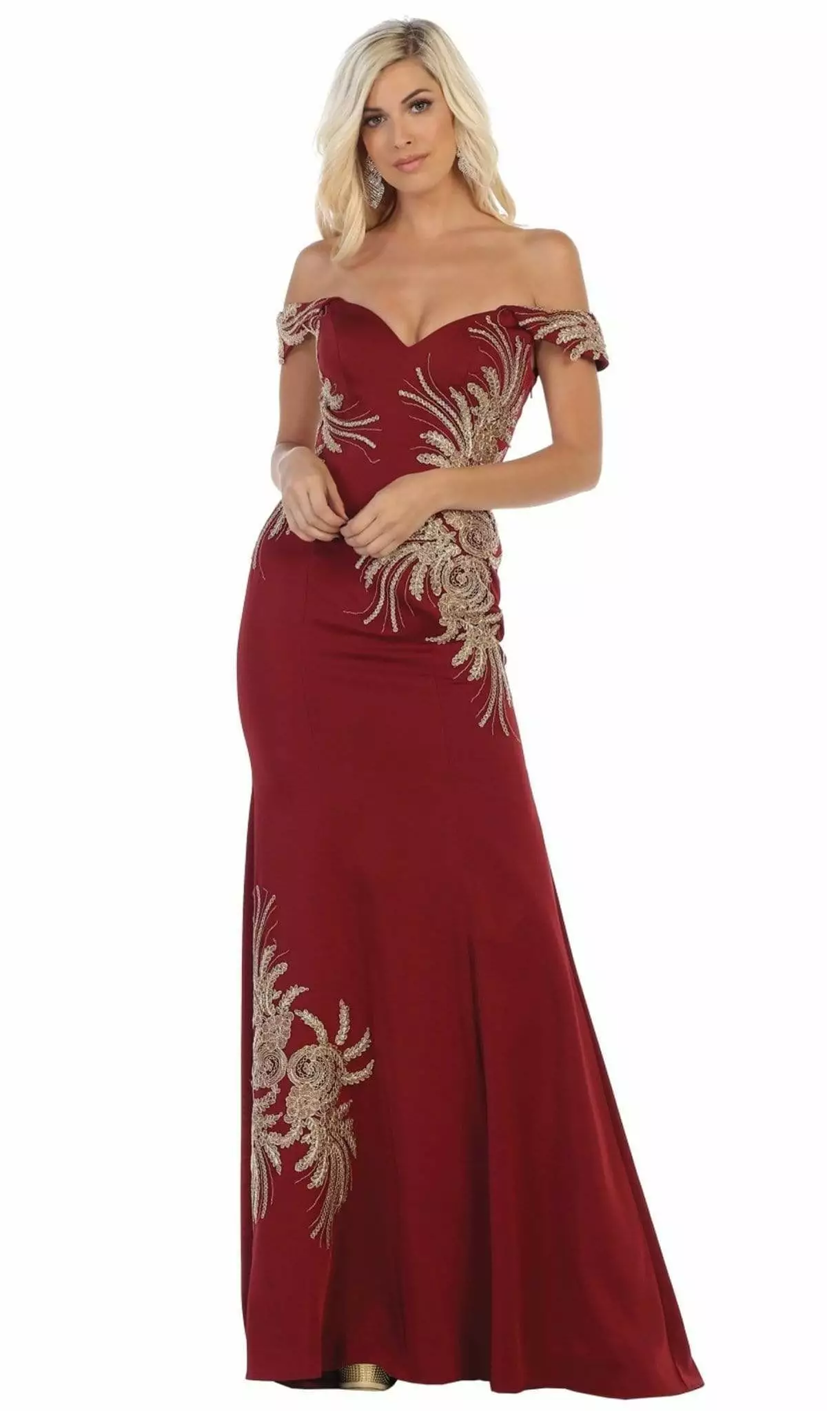 May Queen - RQ7712 Embellished Off-Shoulder Trumpet Dress 7 May Queen - RQ7712 Embellished Off-Shoulder Trumpet Dress - Image 5