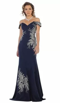 May Queen - RQ7712 Embellished Off-Shoulder Trumpet Dress 16 May Queen - RQ7712 Embellished Off-Shoulder Trumpet Dress -Wedding Dresses shop online may queen rq7712 embellished off shoulder trumpet dress special occasion dress 4 navy 28491166089299
