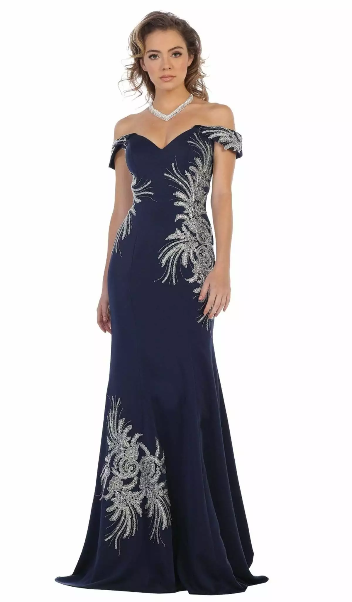 May Queen - RQ7712 Embellished Off-Shoulder Trumpet Dress 9 May Queen - RQ7712 Embellished Off-Shoulder Trumpet Dress - Image 7