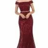 May Queen - RQ7799 Embellished Off-Shoulder Trumpet Dress