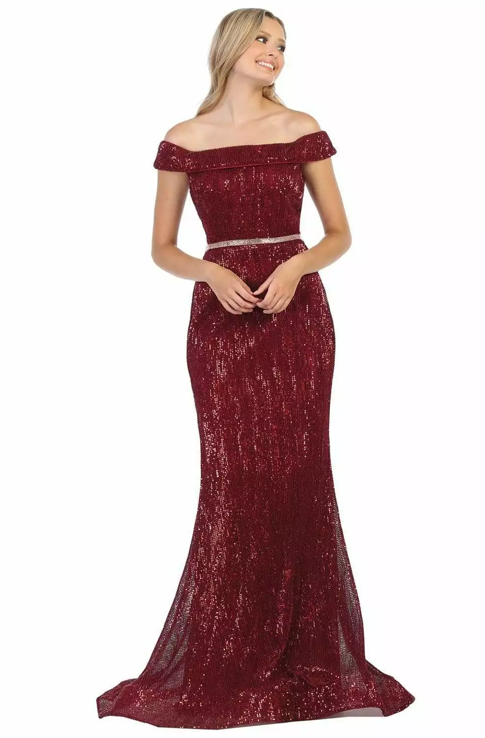 May Queen - RQ7799 Embellished Off-Shoulder Trumpet Dress 3 May Queen - RQ7799 Embellished Off-Shoulder Trumpet Dress