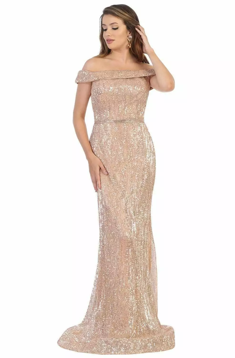 May Queen - RQ7799 Embellished Off-Shoulder Trumpet Dress 5 May Queen - RQ7799 Embellished Off-Shoulder Trumpet Dress - Image 3