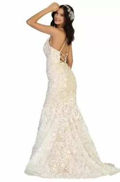 May Queen - RQ7811 Embroidered Deep V-neck Trumpet Dress -Wedding Dresses shop online may queen rq7811 embroidered deep v neck trumpet dress wedding dresses 28080979247187