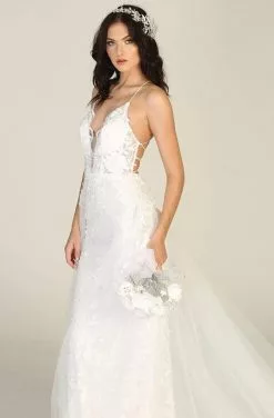 May Queen - RQ7823 Embroidered Deep V-neck Sheath Dress With Train 9 May Queen - RQ7823 Embroidered Deep V-neck Sheath Dress With Train -Wedding Dresses shop online may queen rq7823 embroidered deep v neck sheath dress with train wedding dresses 28822889594963