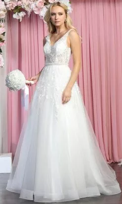 May Queen RQ7888 - Sleeveless Sheer V-neck Wedding Gown 7 May Queen RQ7888 - Sleeveless Sheer V-neck Wedding Gown -Wedding Dresses shop online may queen rq7888 sleeveless sheer v neck wedding gown wedding dresses 29844913061971