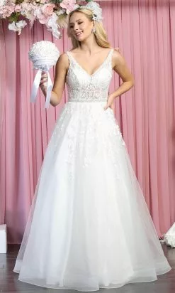 May Queen RQ7888 - Sleeveless Sheer V-neck Wedding Gown