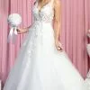 May Queen RQ7902 - Sleeveless Plunging V-Neckline Wedding Gown -Wedding Dresses shop online may queen rq7902 sleeveless plunging v neckline wedding gown wedding dresses 4 ivory 29844977188947