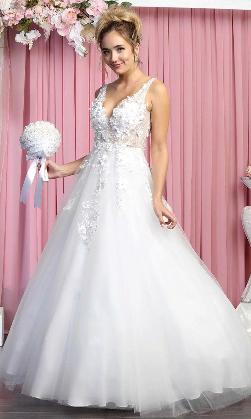 May Queen RQ7902 - Sleeveless Plunging V-Neckline Wedding Gown 3 May Queen RQ7902 - Sleeveless Plunging V-Neckline Wedding Gown