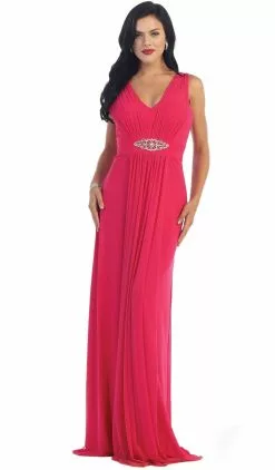 May Queen - Sleeveless Ruched Panel A-Line Long Bridesmaid Dress -Wedding Dresses shop online may queen sleeveless ruched panel a line long bridesmaid dress special occasion dress 4 fuchsia 5657471844409