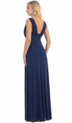 May Queen - Sleeveless Ruched Panel A-Line Long Bridesmaid Dress -Wedding Dresses shop online may queen sleeveless ruched panel a line long bridesmaid dress special occasion dress 5657471680569