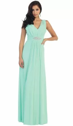 May Queen - Sleeveless Ruched Panel A-Line Long Bridesmaid Dress -Wedding Dresses shop online may queen sleeveless ruched panel a line long bridesmaid dress special occasion dress 5657471975481
