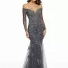 MGNY By Mori Lee - 72015 Metallic Lace Off-Shoulder Trumpet Dress 1 MGNY By Mori Lee - 72015 Metallic Lace Off-Shoulder Trumpet Dress -Wedding Dresses shop online mgny by mori lee 72015 metallic lace off shoulder trumpet dress evening dresses 0 charcoal 12788443119699