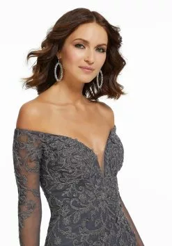 MGNY By Mori Lee - 72015 Metallic Lace Off-Shoulder Trumpet Dress -Wedding Dresses shop online mgny by mori lee 72015 metallic lace off shoulder trumpet dress evening dresses 12788443218003