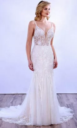 MNM COUTURE 10086 - V Shape Laced Trumpet Dress