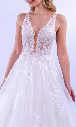 MNM COUTURE 10089 - V Shape Laced A-Line Dress -Wedding Dresses shop online mnm couture 10089 v shape laced a line dress special occasion dress 30954898522195