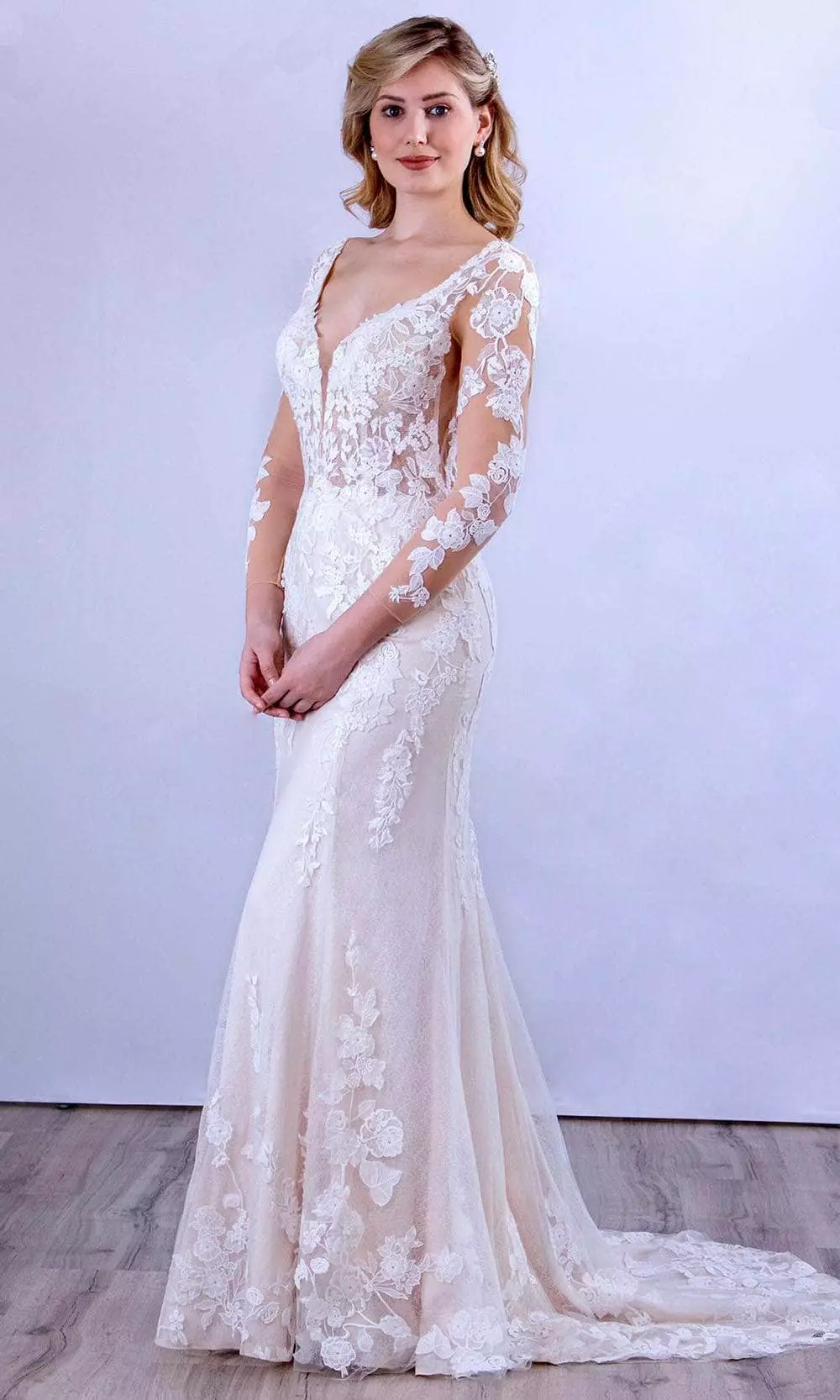 MNM COUTURE 10090 - V Neck Long Sleeve Sheer Dress 3 MNM COUTURE 10090 - V Neck Long Sleeve Sheer Dress