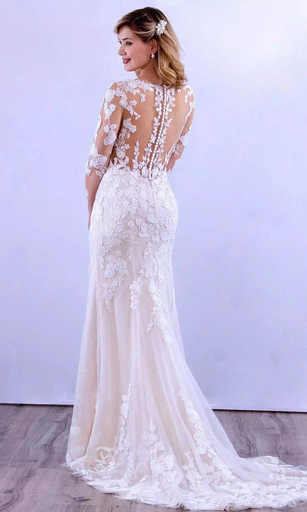 MNM COUTURE 10090 - V Neck Long Sleeve Sheer Dress 5 MNM COUTURE 10090 - V Neck Long Sleeve Sheer Dress - Image 3