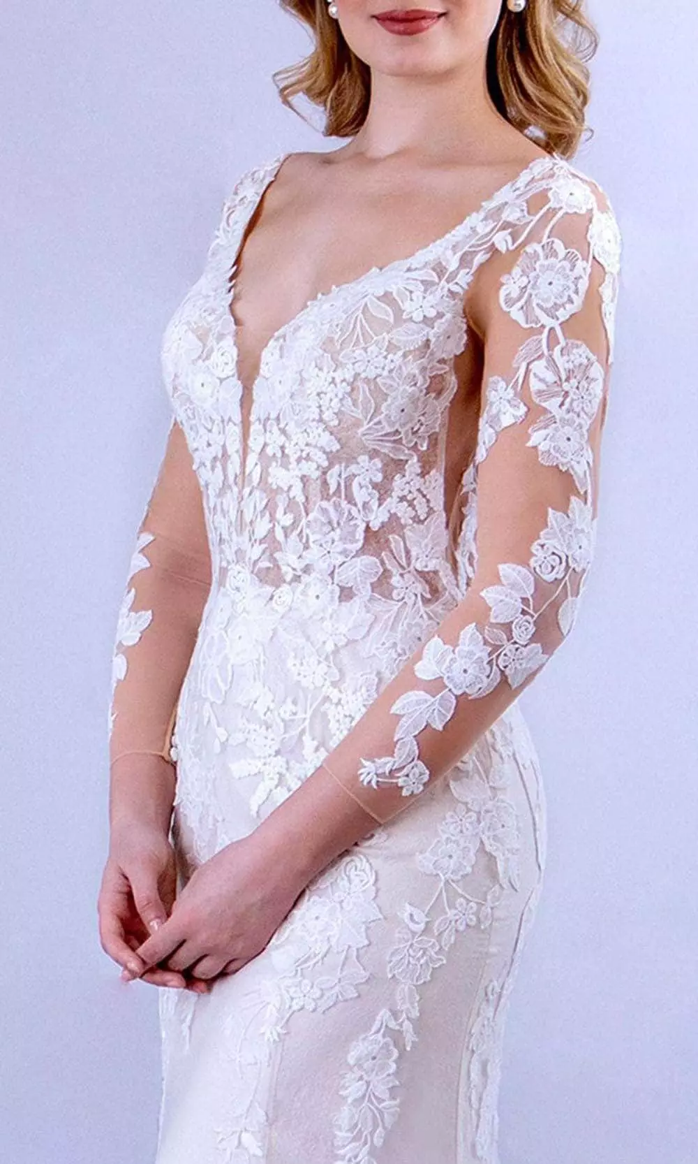 MNM COUTURE 10090 - V Neck Long Sleeve Sheer Dress 4 MNM COUTURE 10090 - V Neck Long Sleeve Sheer Dress - Image 2